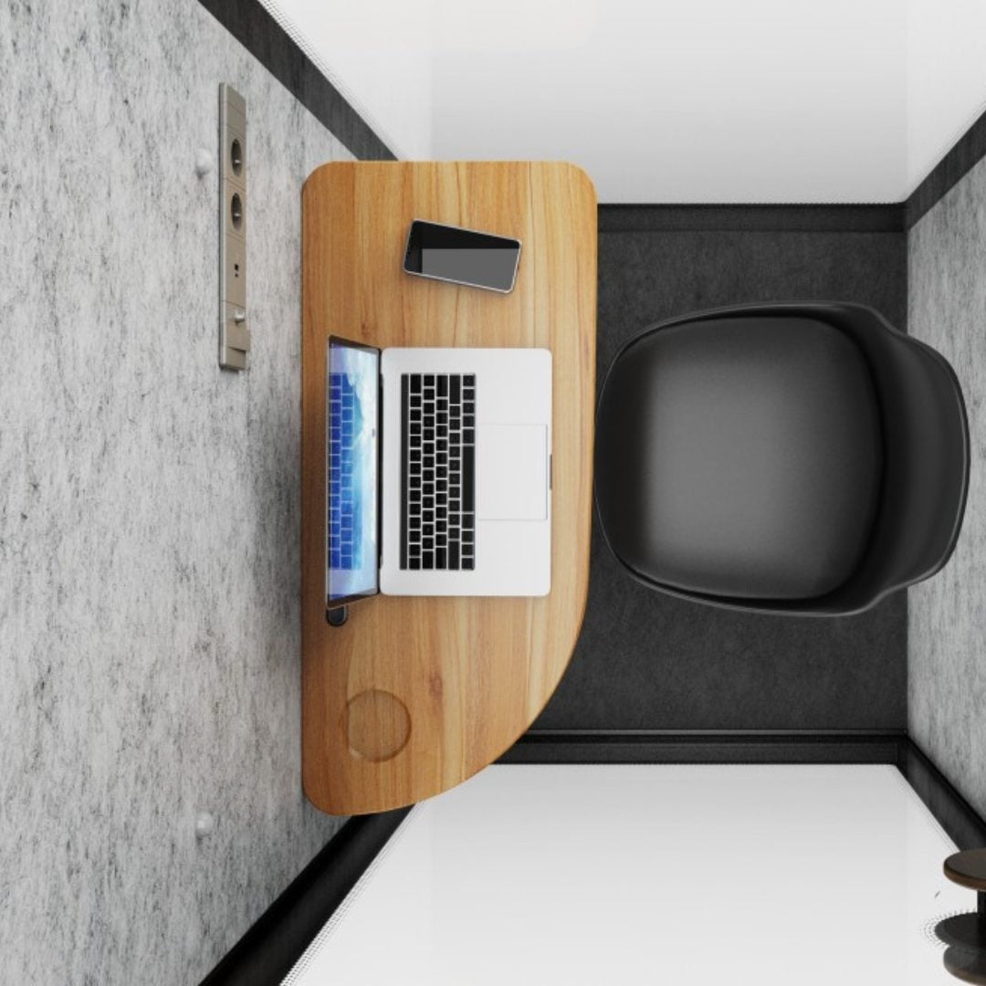 Maxi Phone Pod interior with height-adjustable desk