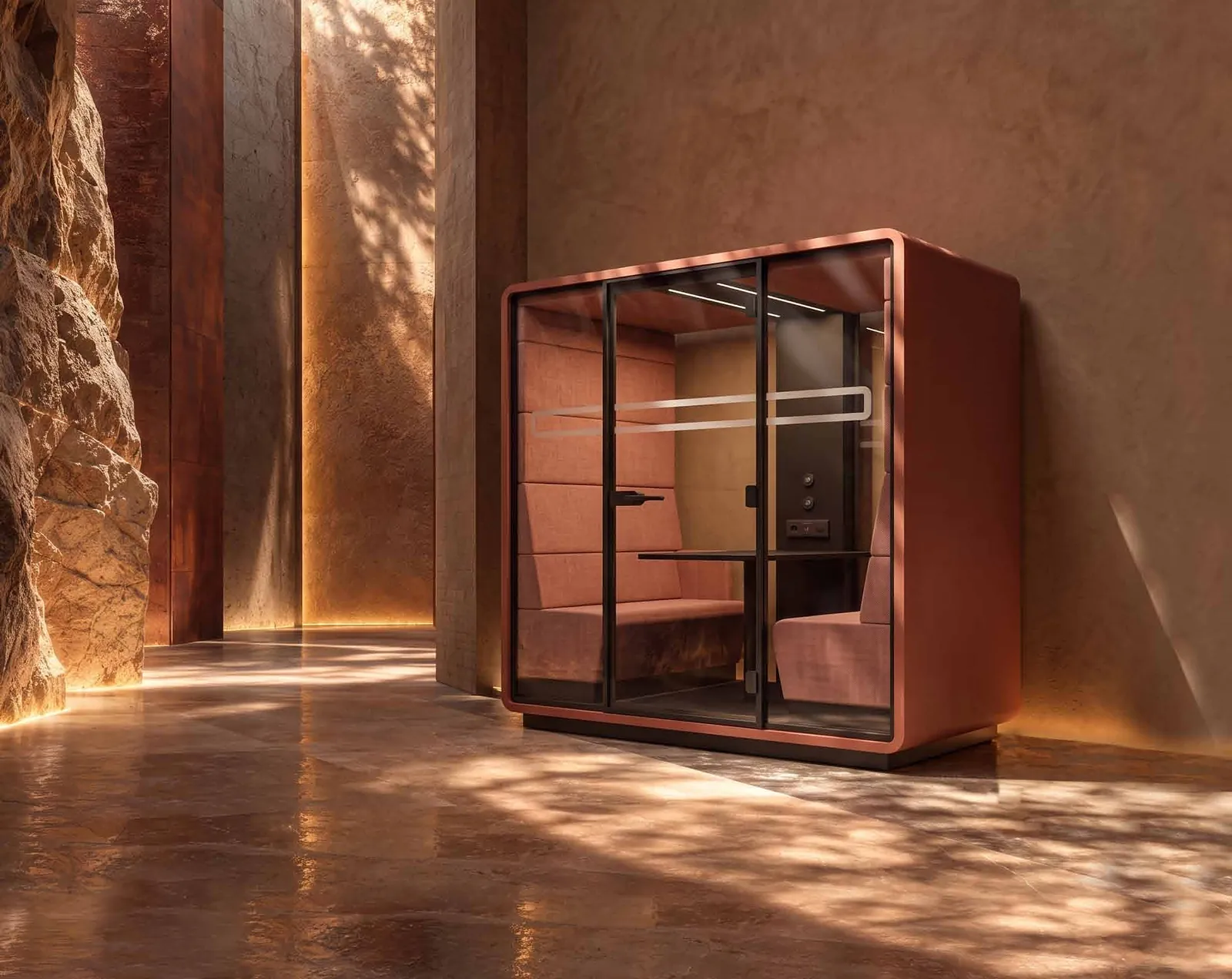 HushMeet four-person meeting pod in Clay Red